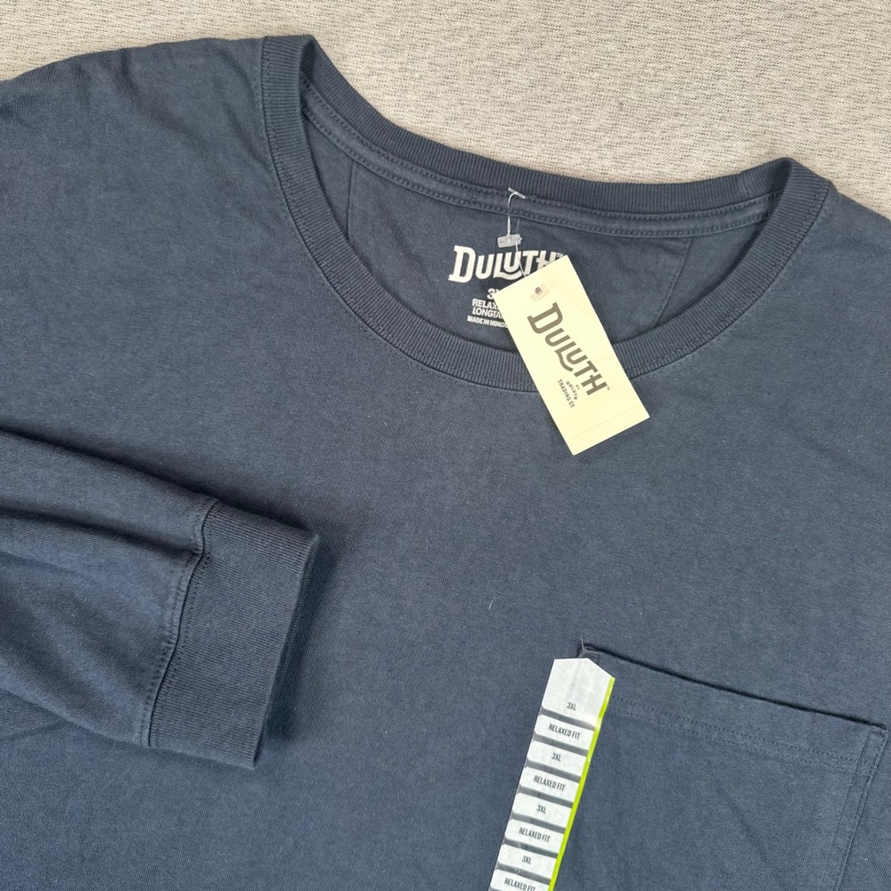 Duluth Trading Co Shirt Mens 3XL Navy Relaxed Longtail T Long Sleeve Pocket NEW